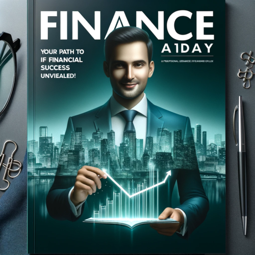 "Magazine cover titled 'Finance Advice Today: Your Path to Financial Success Unveiled!' featuring a modern city skyline and a confident financial advisor holding a graph with upward growth."
